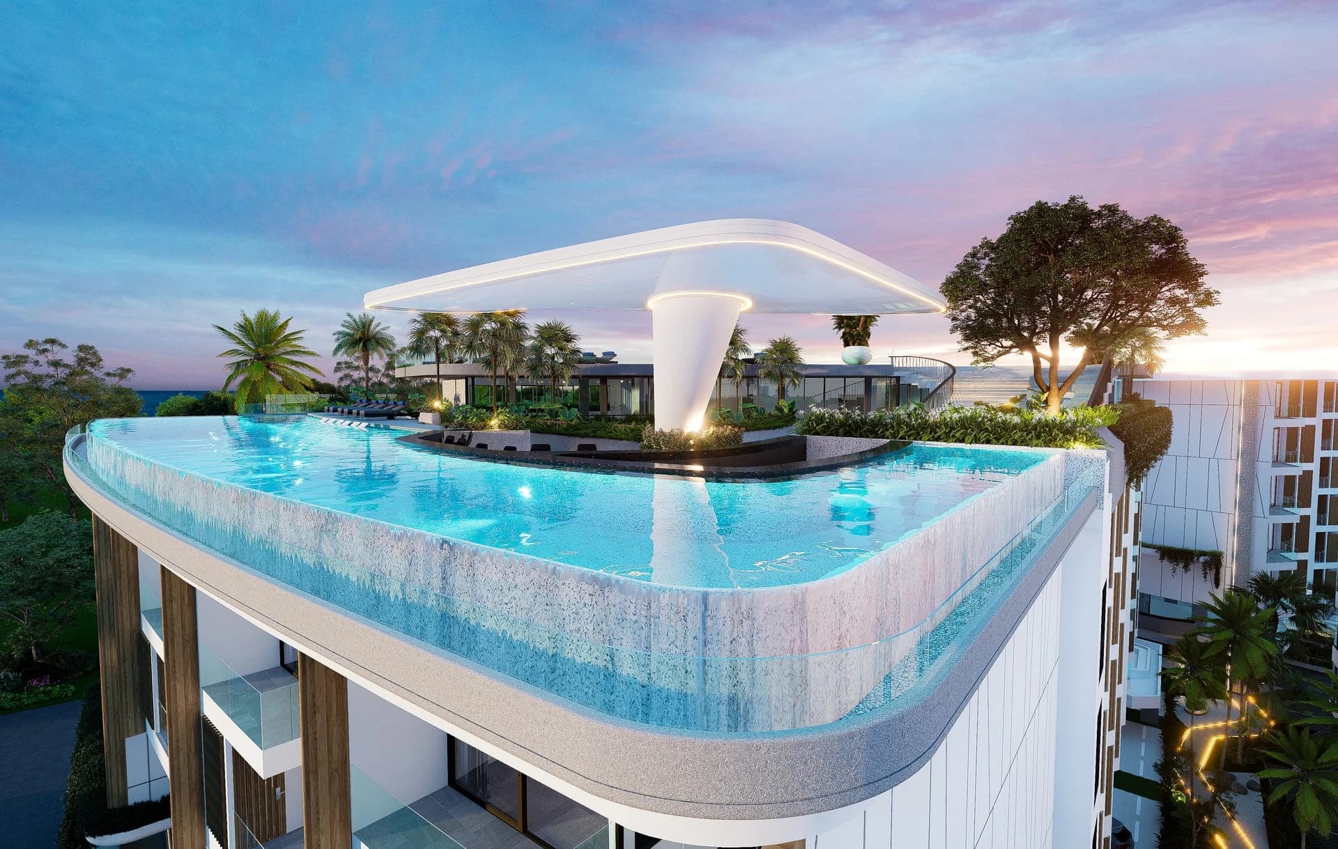 Citygate De Phuket rooftop infinity pool at sunset — project rendering